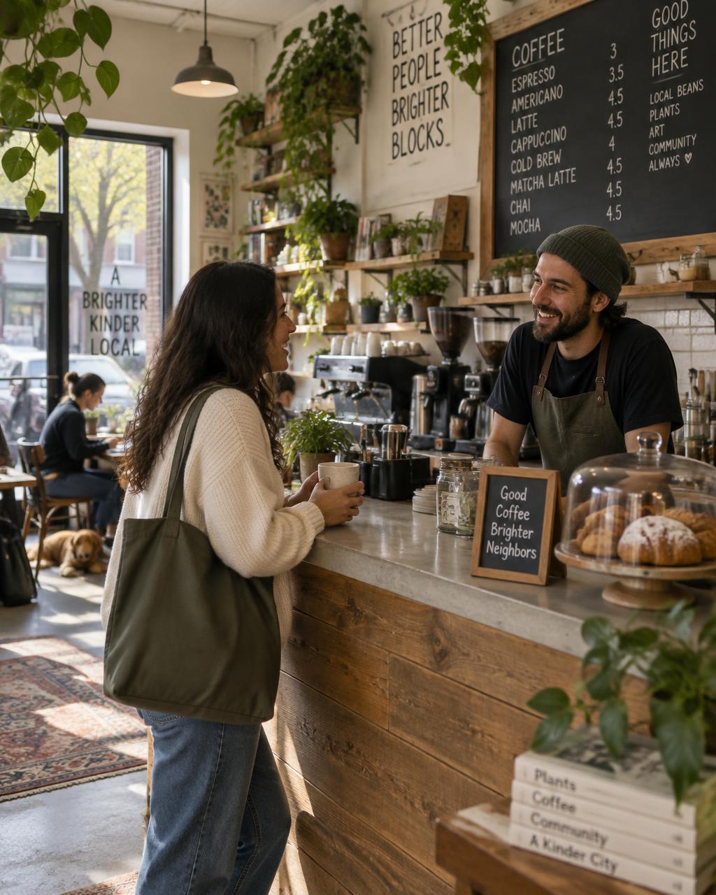 A guest discovering a welcoming independent neighborhood café